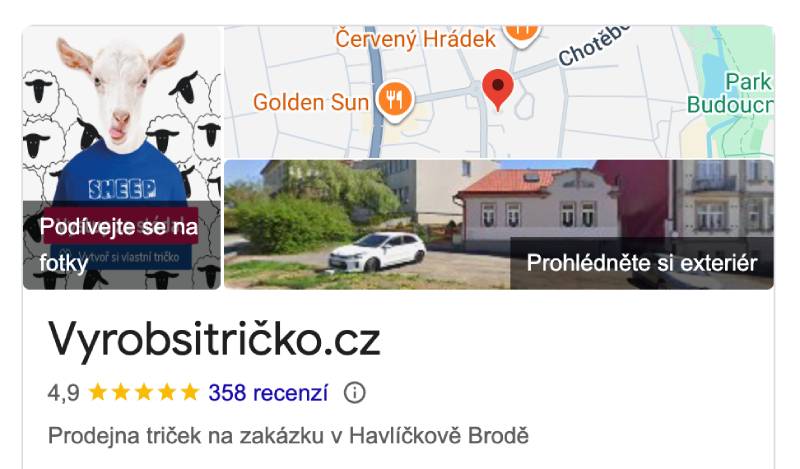 Ukázka zobrazení Google profilu