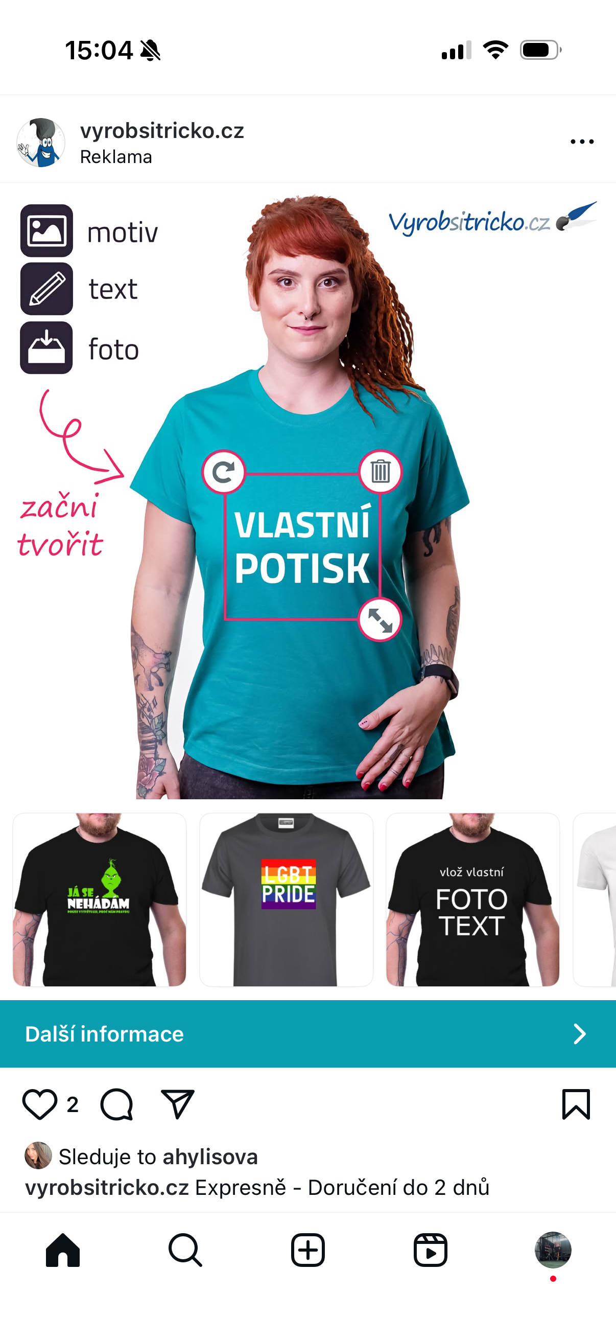 Ukázka reklamy na Instagramu