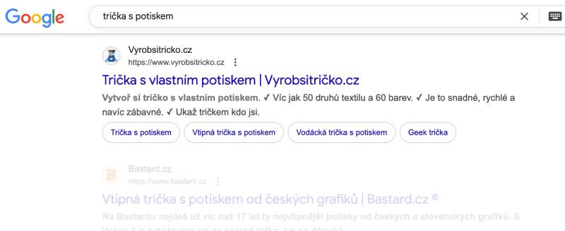 Ukázka optimalizace zobrazení v SERP